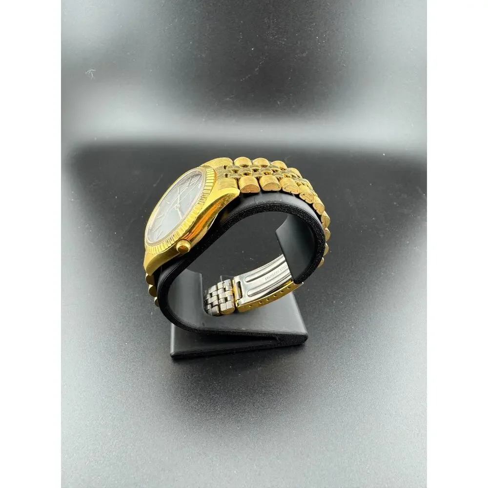 La Cloche Gold Tone Watch Fluted Bezel Diamond Dial